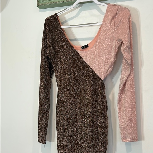 NAKED WARDROBE Cutout Long Sleeve Side Slit Dress In pink copper - Picture 5 of 8